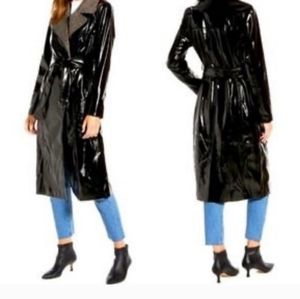 Something Navy Glossy Houndstooth Collar Trench Coat With Belt Size Medium NWT